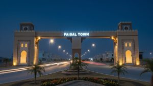 Aerial view of Faisal Town Phase 2 Islamabad housing project near Motorway M-2